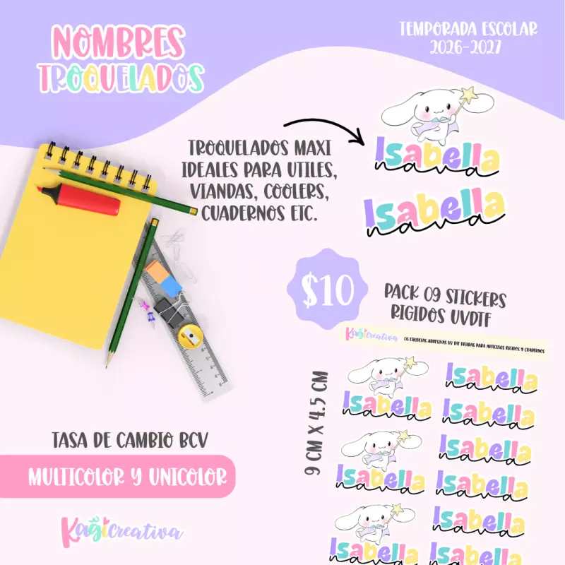 Nombres UV troquelados