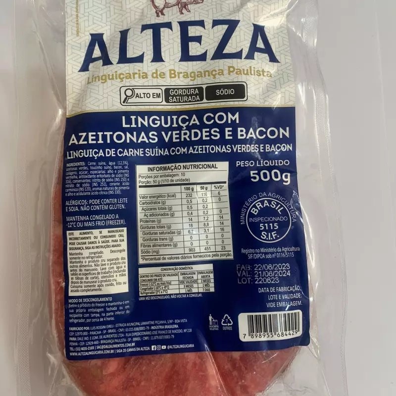 Linguiça Suína com Azeitonas e Bacon