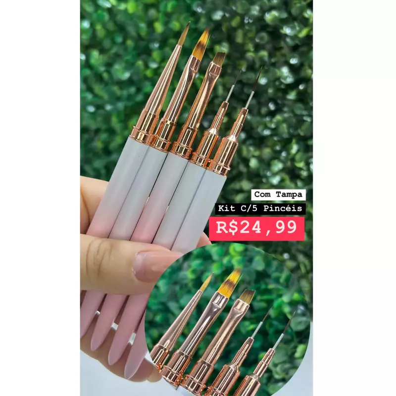 Kit C/5 Pinceis Luxo C/Tampa