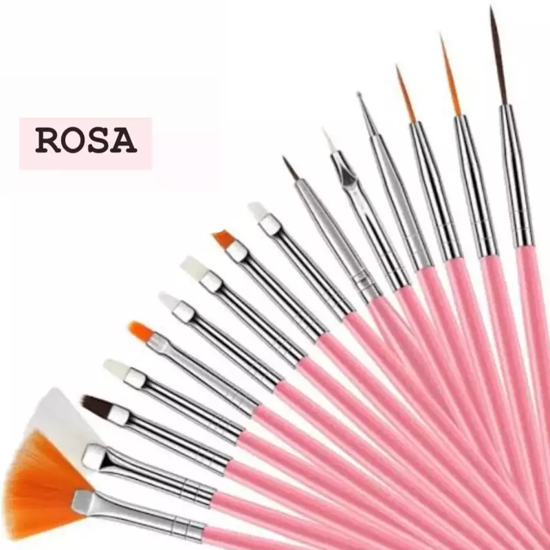 Kit C/15 Pinceis Nail Art Rosa
