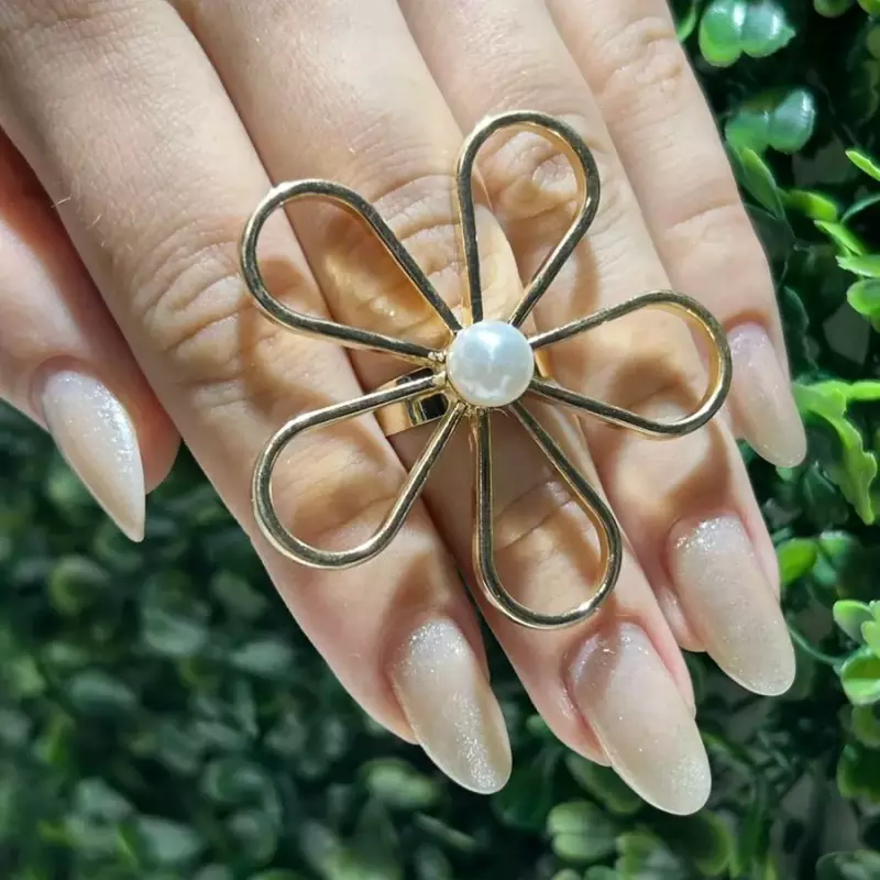 Anel Flor 3D Com Perola