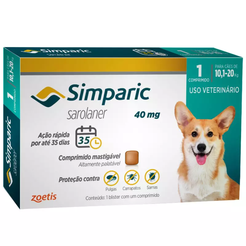 Simparic 40 mg Cães 10,1 a 20 kg