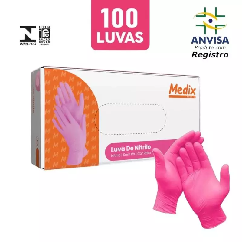 Luva Medix Nitriica rosa P C/100un