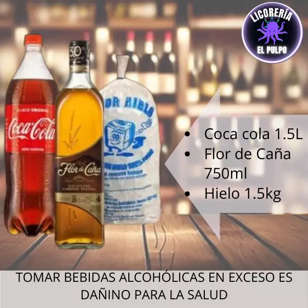 Flor de caña+coca+hielo