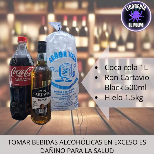 Ron Black 500ml+coca cola+hielo