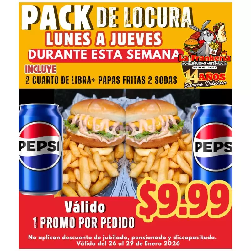 Pack de Locura + 2 sodas $9.99