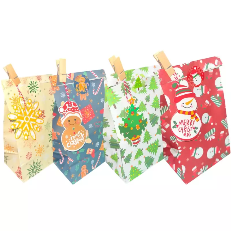 12 Bolsas Navidad Pinzas Madera