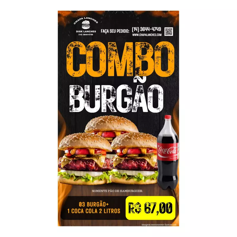 COMBO 3 BURGÃO E 1 COCA 2 LITROS