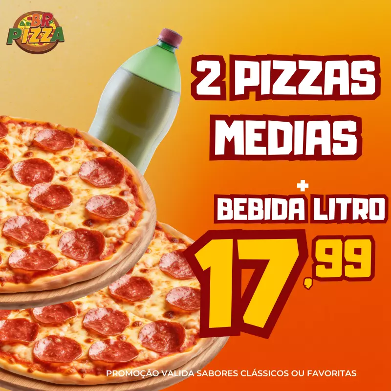 2 Pizzas médias + Bebida de 1L