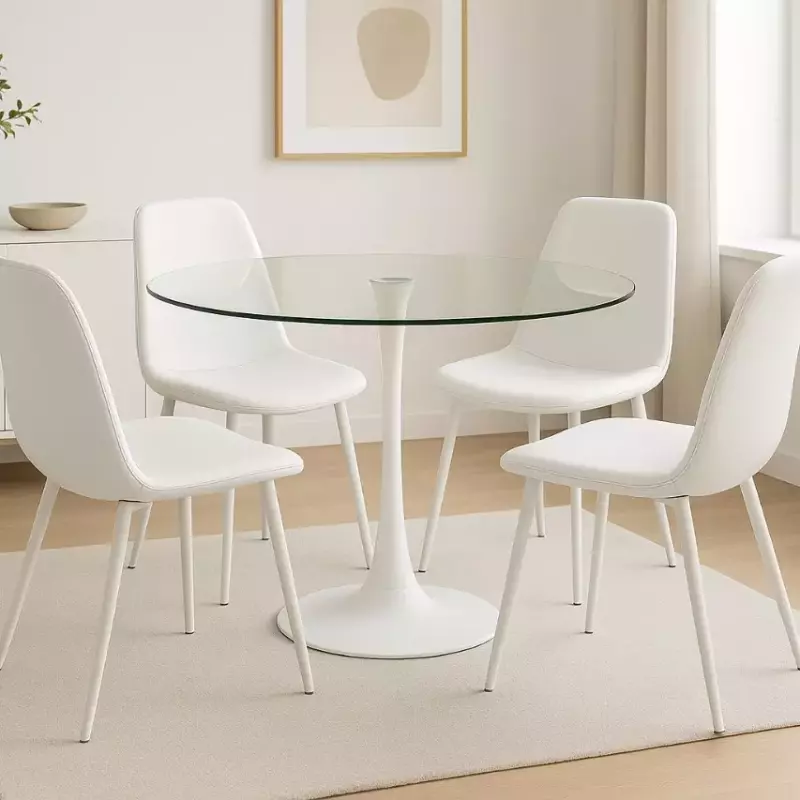 Mesa Tulip vidrio 90cm 4 sillas Al/e