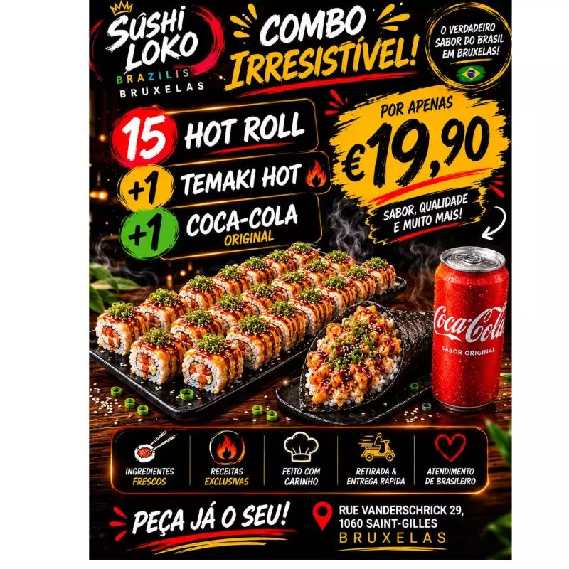 15 Pç Hot Roll + 1 Temaki Hot + Coca