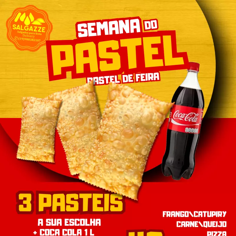 Combo 3 Pasteis Coca Cola 1 Litro
