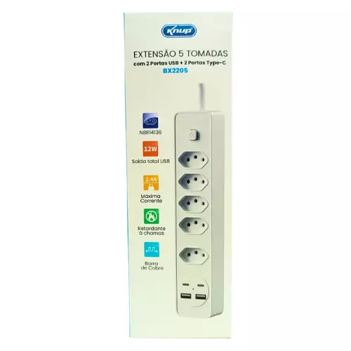 EXTENSÃO 5T+2USB+2TIPO-C KNUP BX2205