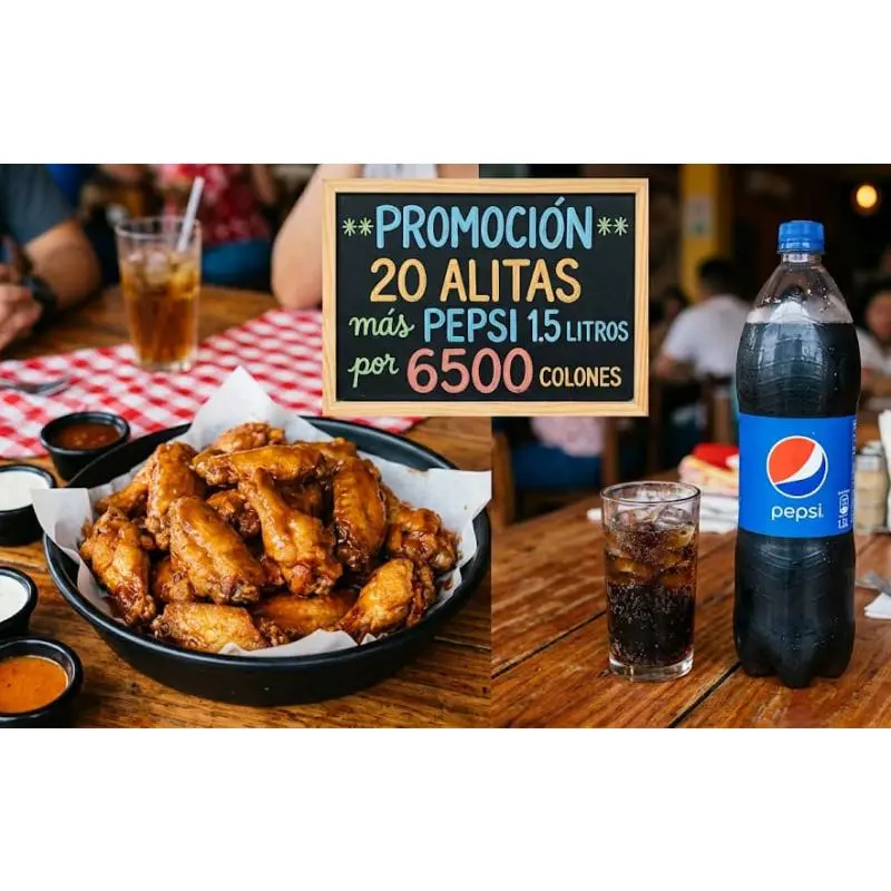 20 alitas + pepsi 1.5 litros
