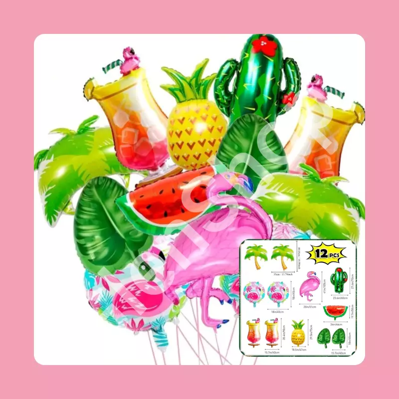 Set 12 globos hawaianos tropicales