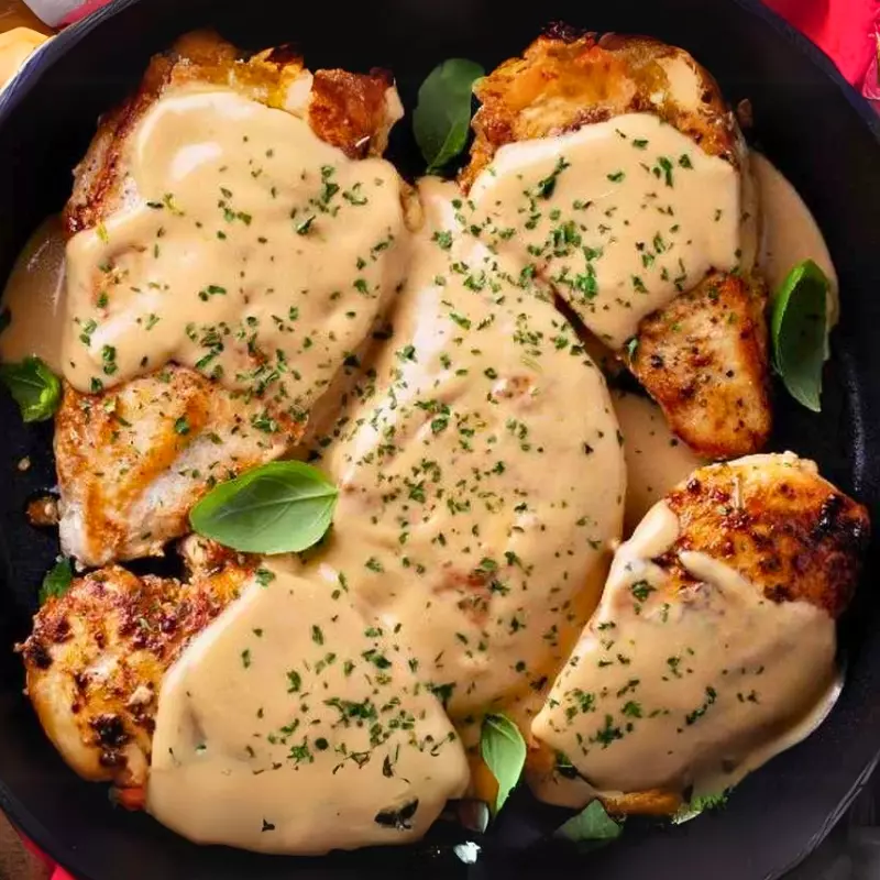 FILÉ DE FRANGO AO MOLHO 4 QUEIJO