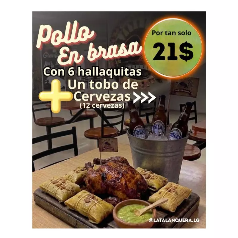 Pollo brasa, tobo y hallaquitas