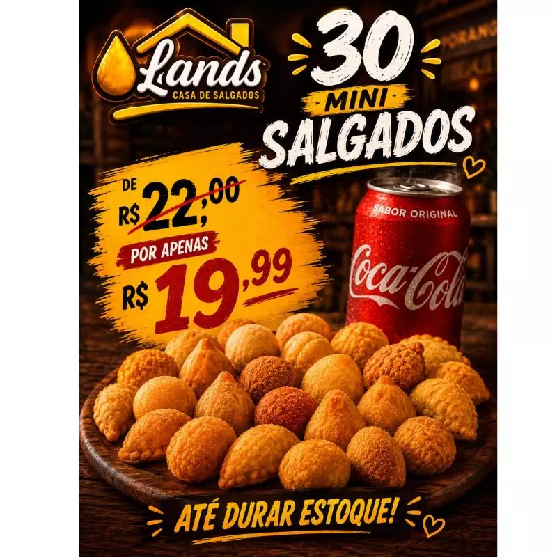 30 Mini salgados e 1 Coca zero Lata