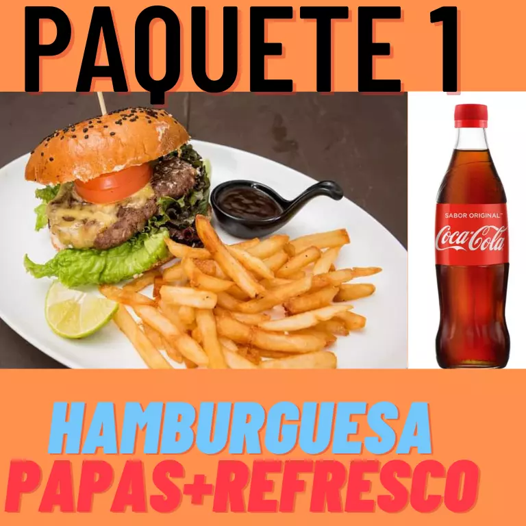 Paquete 1 hamburguesa cpapas y coca