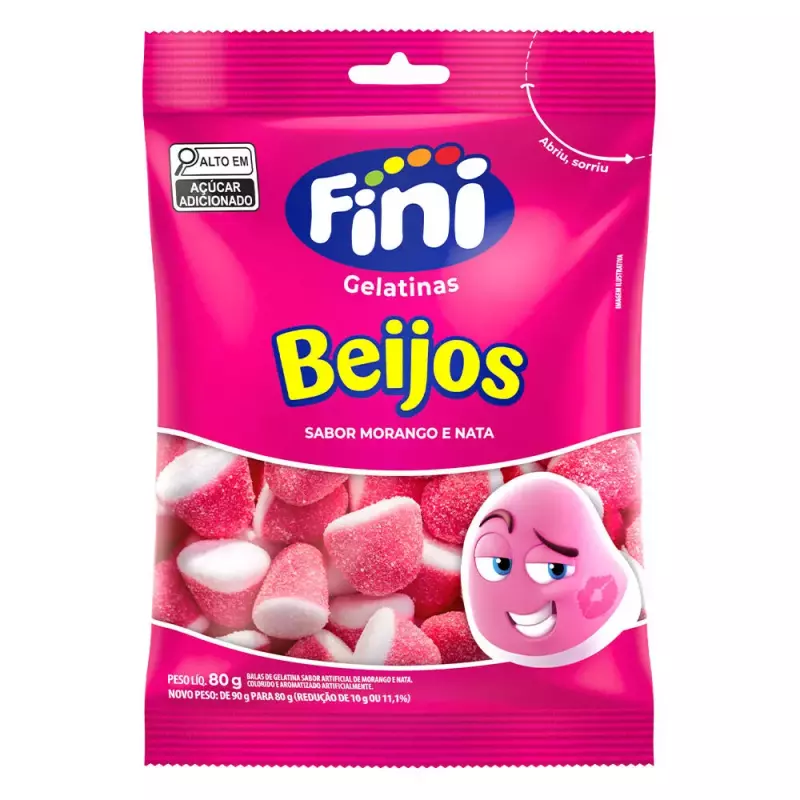 Fini Gelatina Beijos Morango 80g