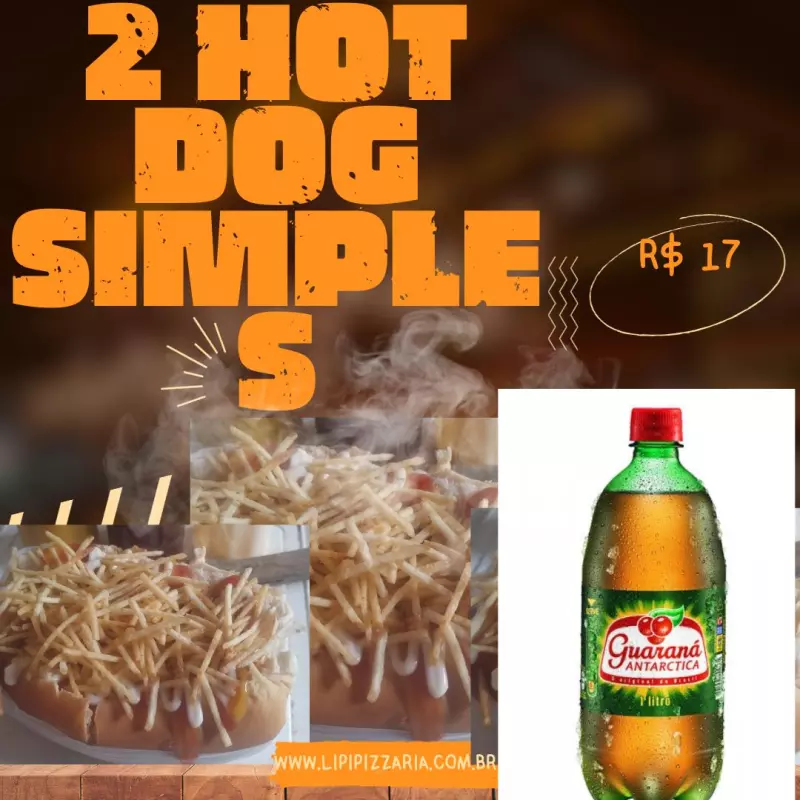 2 hot dog simples +refri 1 litro