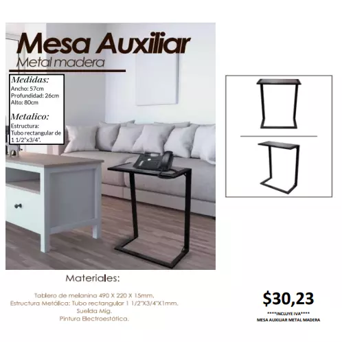 MESA AUXILIAR METAL MADERA