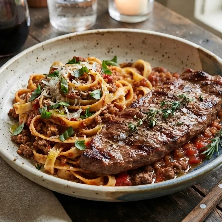 FETUCCINI SALSA DE CARNE C/CHURRASCO