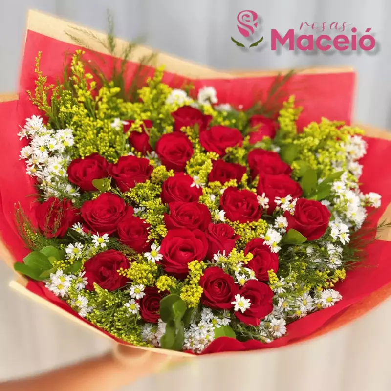 Buquê com 24 rosas vermelhas