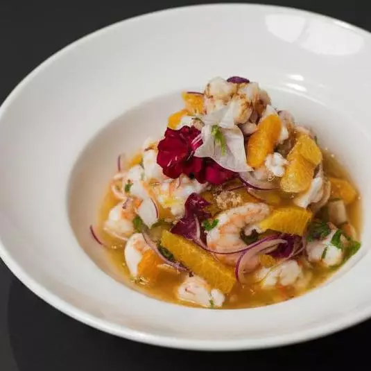 CEVICHE DE CAMARÃO E MEXIRICA