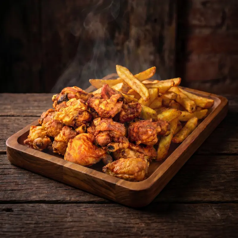Frango à passarinho + batata frita