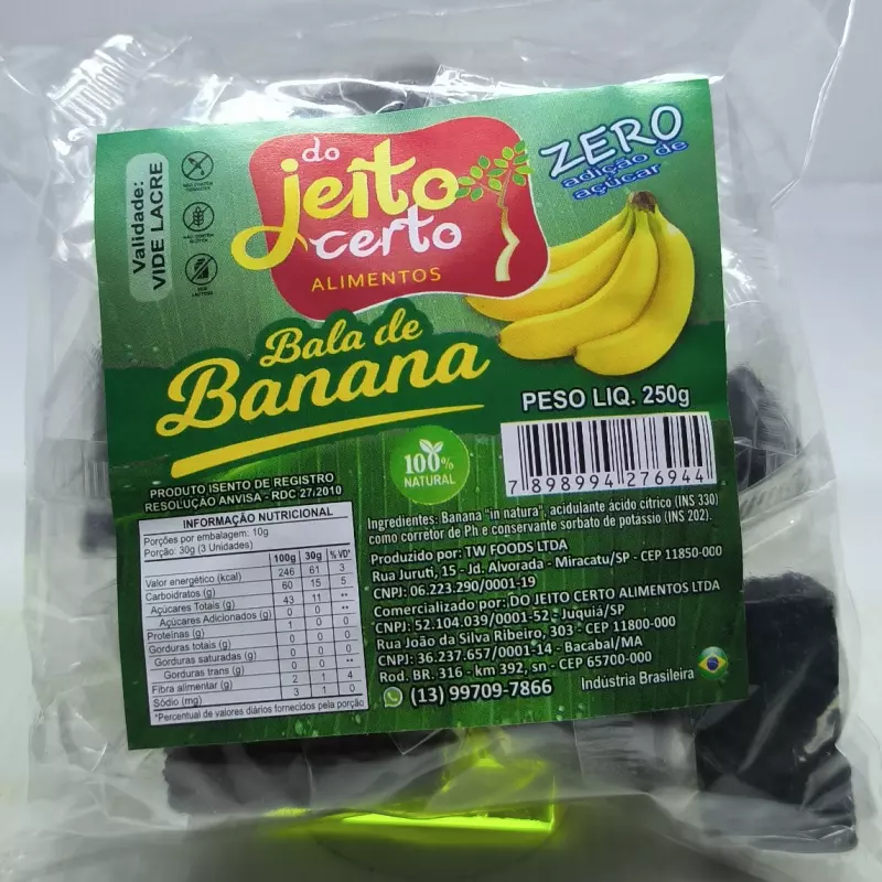 Bala de Banana Zero Açúcar - 250g