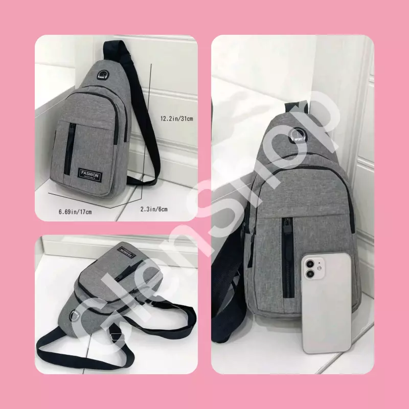 Bolsa cruzada de pecho gris y negro