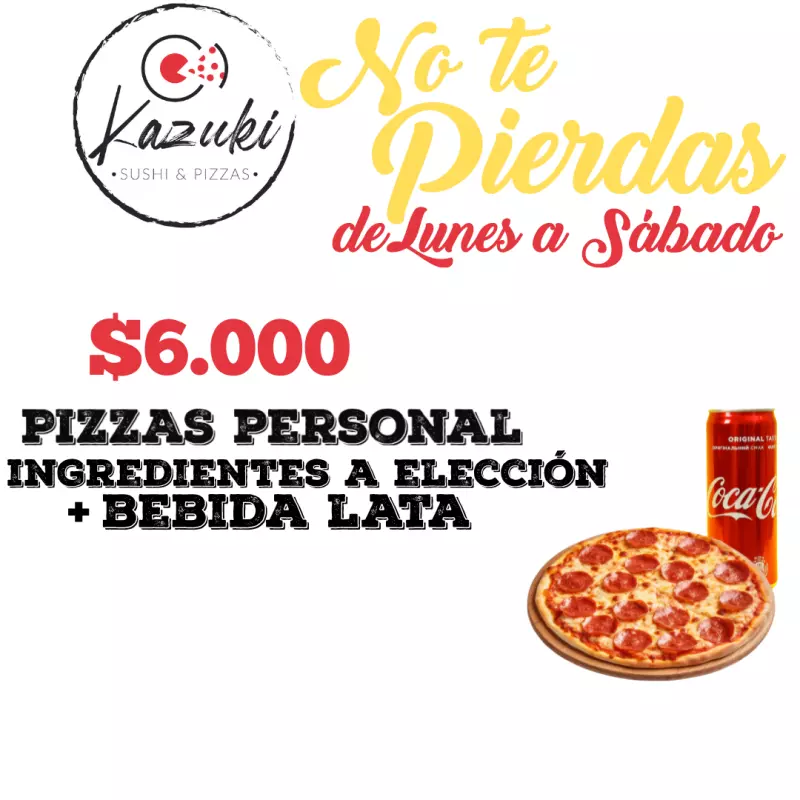 Pizza Personal + bebida lata $6000