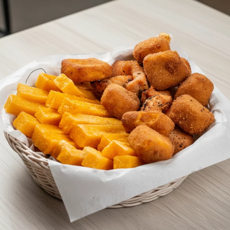 MEIA PORÇÃO QUEIJO E POLENTA FRITOS
