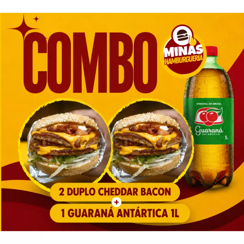 2 Duplo Cheddar Bacon + Guaraná 1L