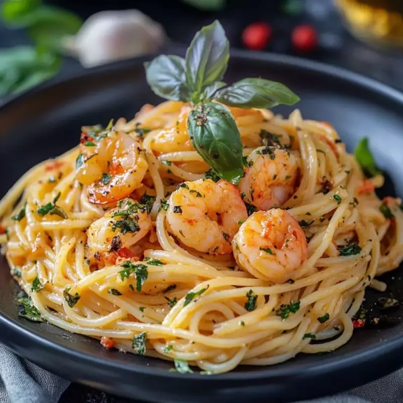 Pasta blanca con camarón