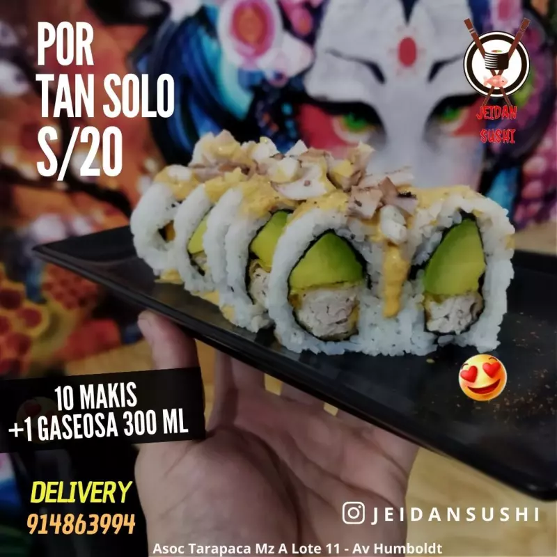 10 piezas de makis + 1 gaseosa 300ml