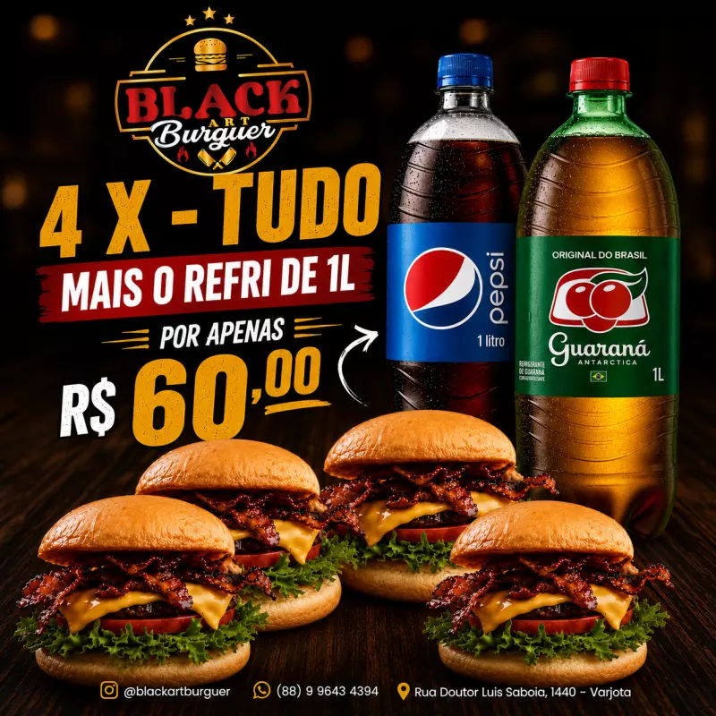 4 X Tudo's + REFRI 1 Litr