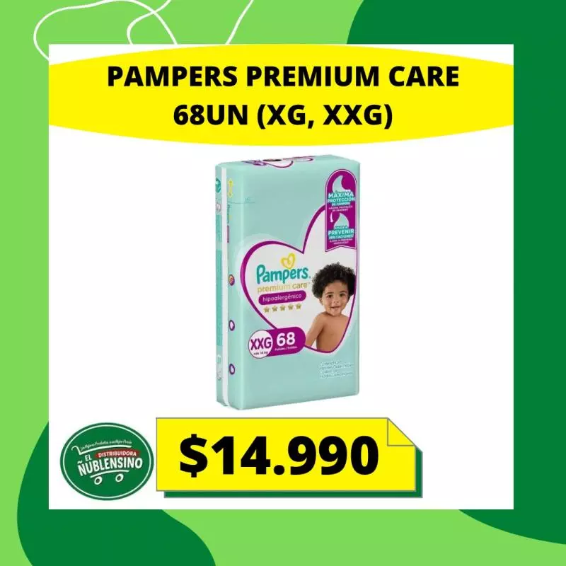 Paquete pañales Pampers premium 68un