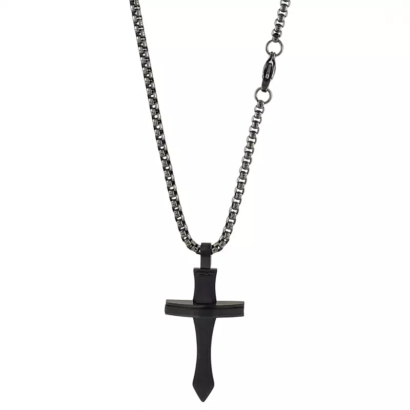 Matte Black Cross Necklace