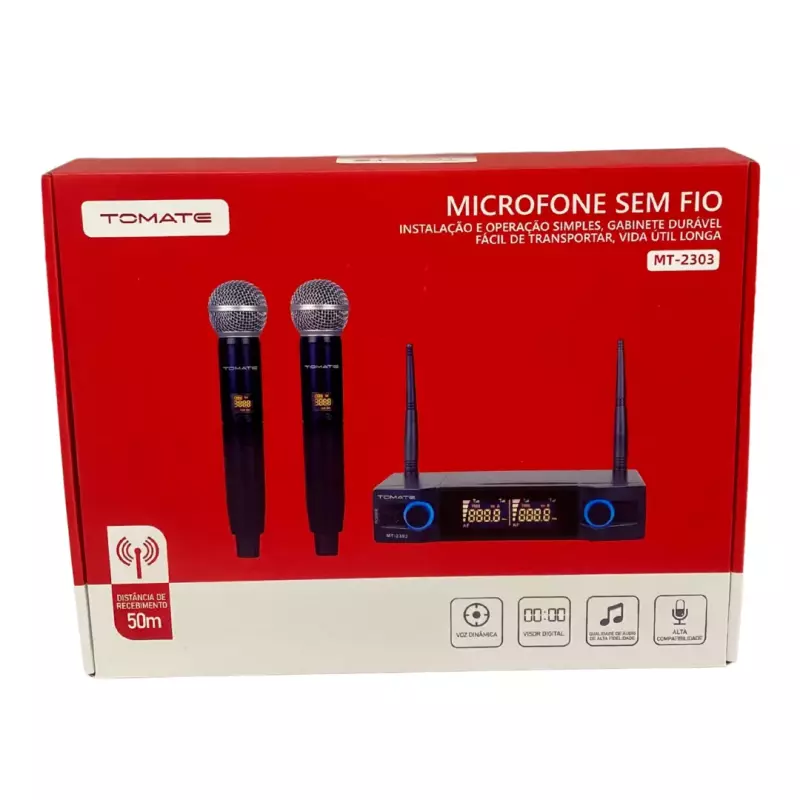 MICROFONE DUPLO S/FIO TOMATE MT-2303