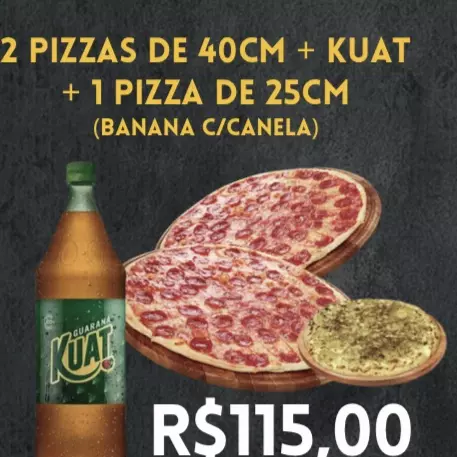 2 pizzas 40cm + 1- 25 cm doce+ kuat