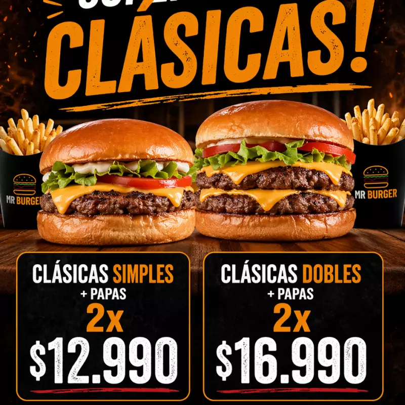 Promo 2 Clásicas Dobles + Papas