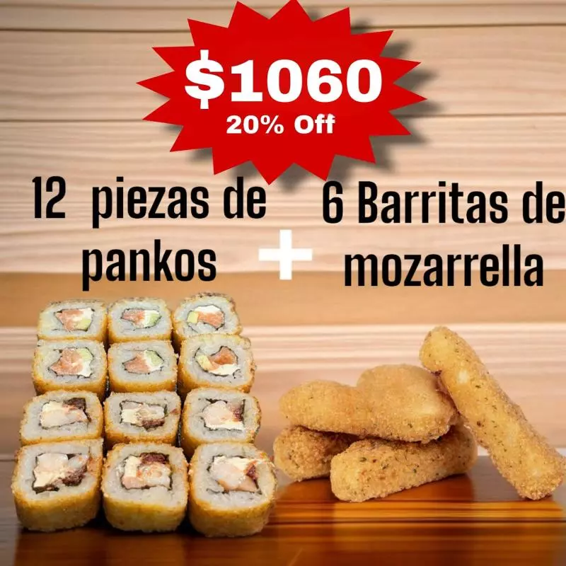 12 piezas de panko + 6 barritas muza