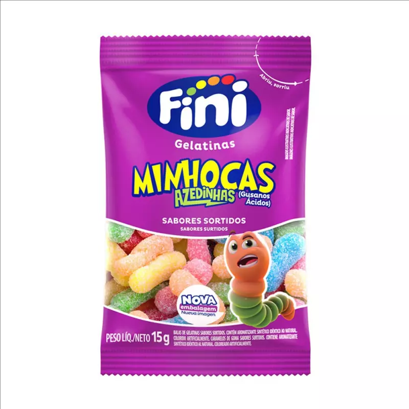 Bala gelatina minhocas citrica 15G