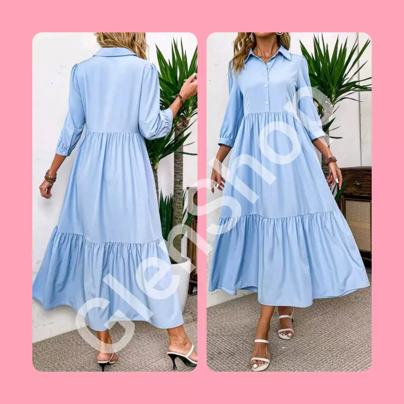 Maxivestido camisero azul