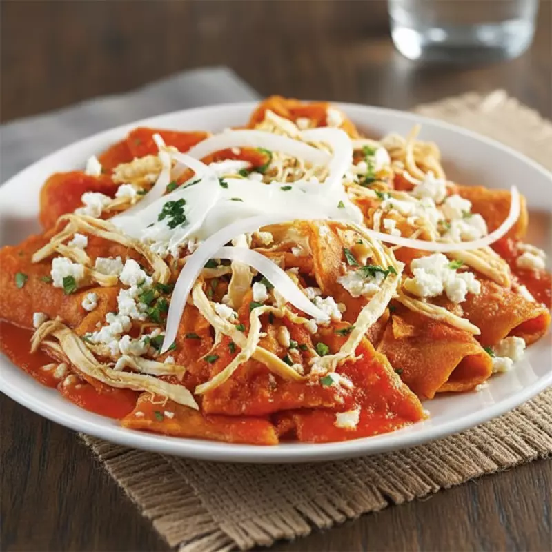 CHILAQUILES ROJOS CON POLLO