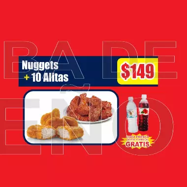 10 alitas adobadas+nuggets de pollo