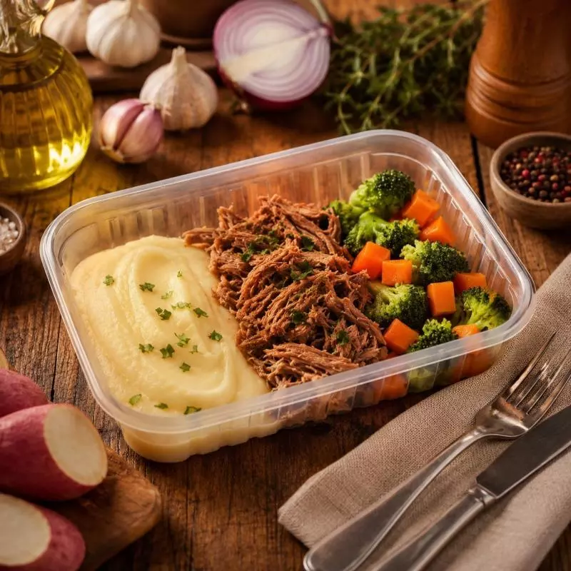 Pernil Desf. Purê Batata Doce e Leg
