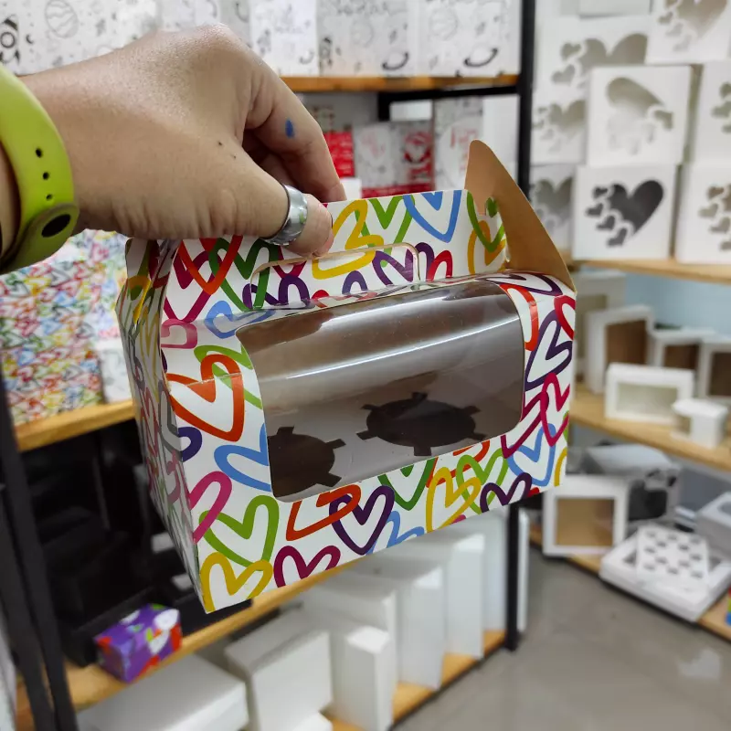 Caja 2 Cupcakes Camí Color Con Asas